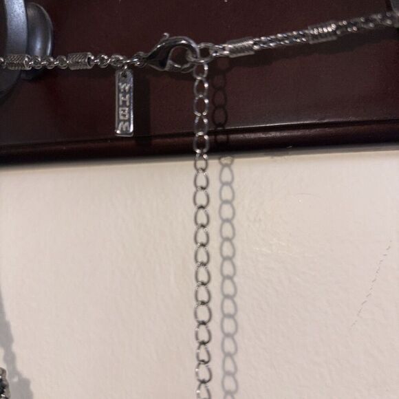 White House Black Market Dark Pink & Black SilverTone Statement Bold Necklace - Picture 3 of 8